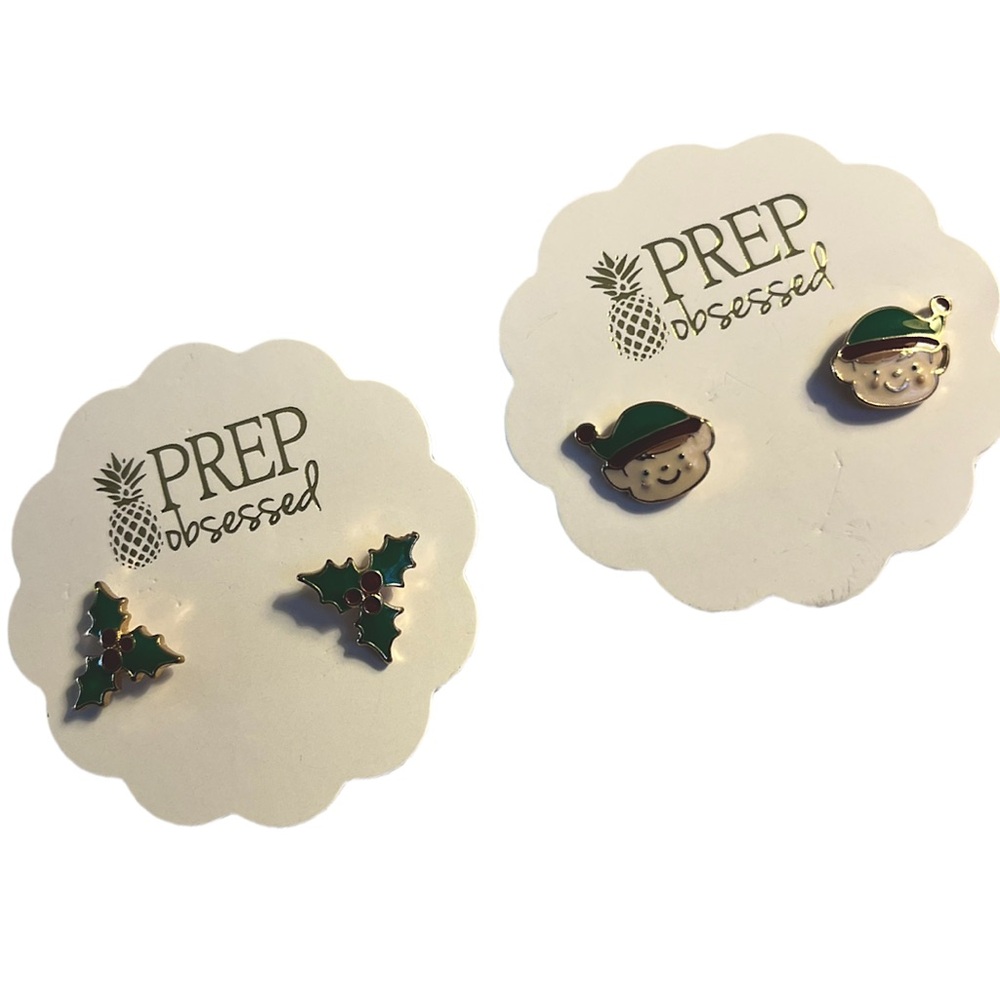 Prep Obsessed Earrings Christmas Elf and Mistletoe Stud Earrings NWT